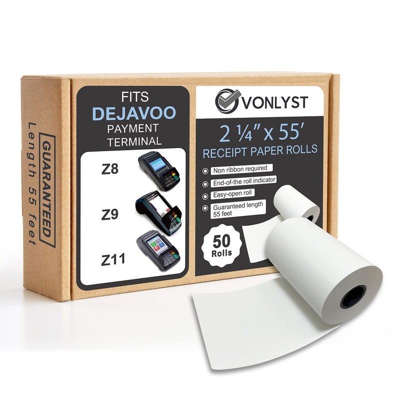 Vonlyst Credit Card Machine Paper Roll for Dejavoo P1 P3 P8 QD1 QD2 Z8 Z9 Z11 (50 rolls) - Image 1